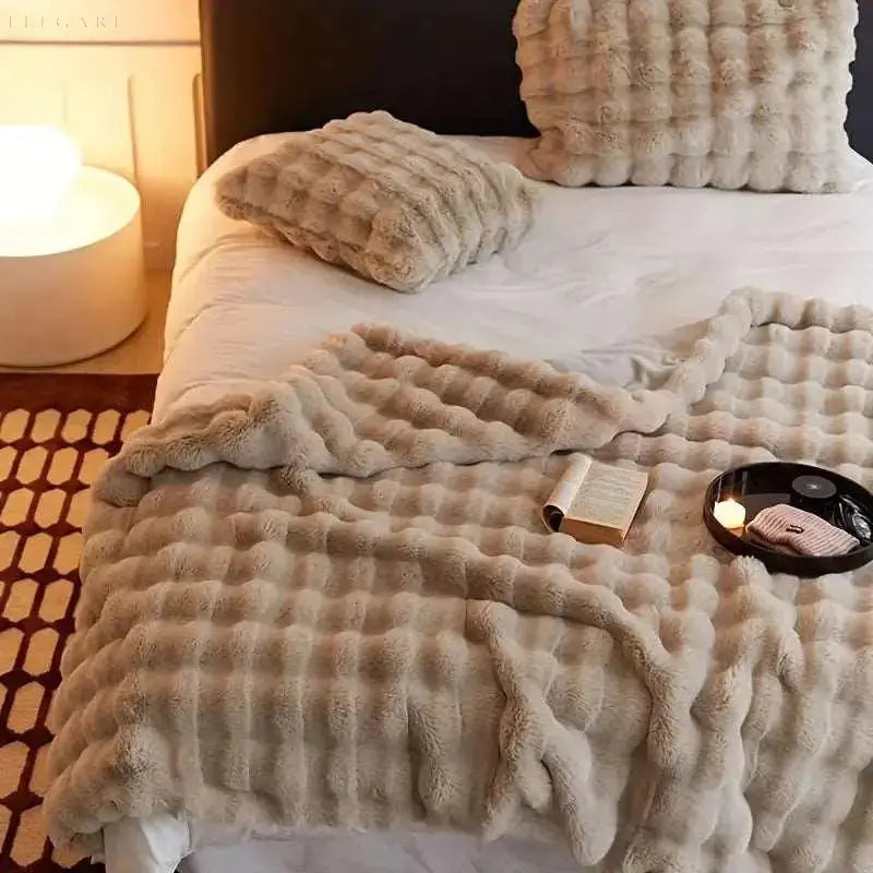 Fluffy Bubble Texture Winter Blanket for Sofa and Bed | Fluffy Bubble Texture Warmth | Throw Blankets