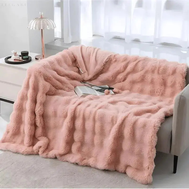 Fluffy Bubble Texture Winter Blanket for Sofa and Bed | Fluffy Bubble Texture Warmth | Throw Blankets