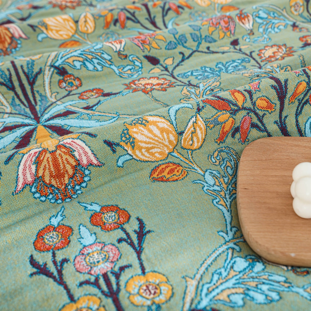 Reversible Floral Jacquard Cotton Bedspread Throw with Tassel Fringe | Heavyweight Floral Cotton Bedspread | Throw Blankets