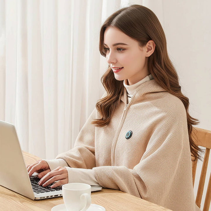 USB-C Portable Heated Shawl Blanket with Zipper and Eight Heating Zones | Portable USB-C Heated Shawl | Heated Blankets