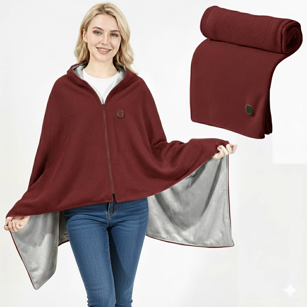 USB-C Heated Shawl Blanket with Eight Heating Zones and Three Heat Levels | Eight-Zone Heated Shawl on USB-C | Heated Blankets