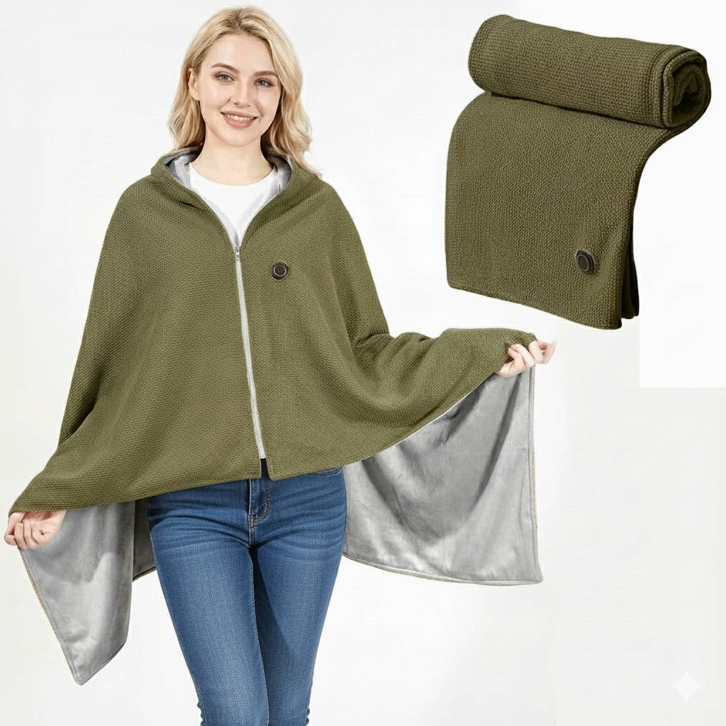 USB-C Heated Shawl Blanket with Eight Heating Zones and Three Heat Levels | Eight-Zone Heated Shawl on USB-C | Heated Blankets