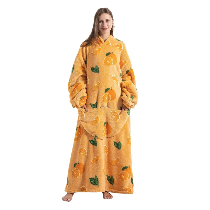 Long Wearable Blanket Hoodie with Plush Fabric and Sleeves | Long Plush Hoodie for Cold Rooms | Hooded Blankets