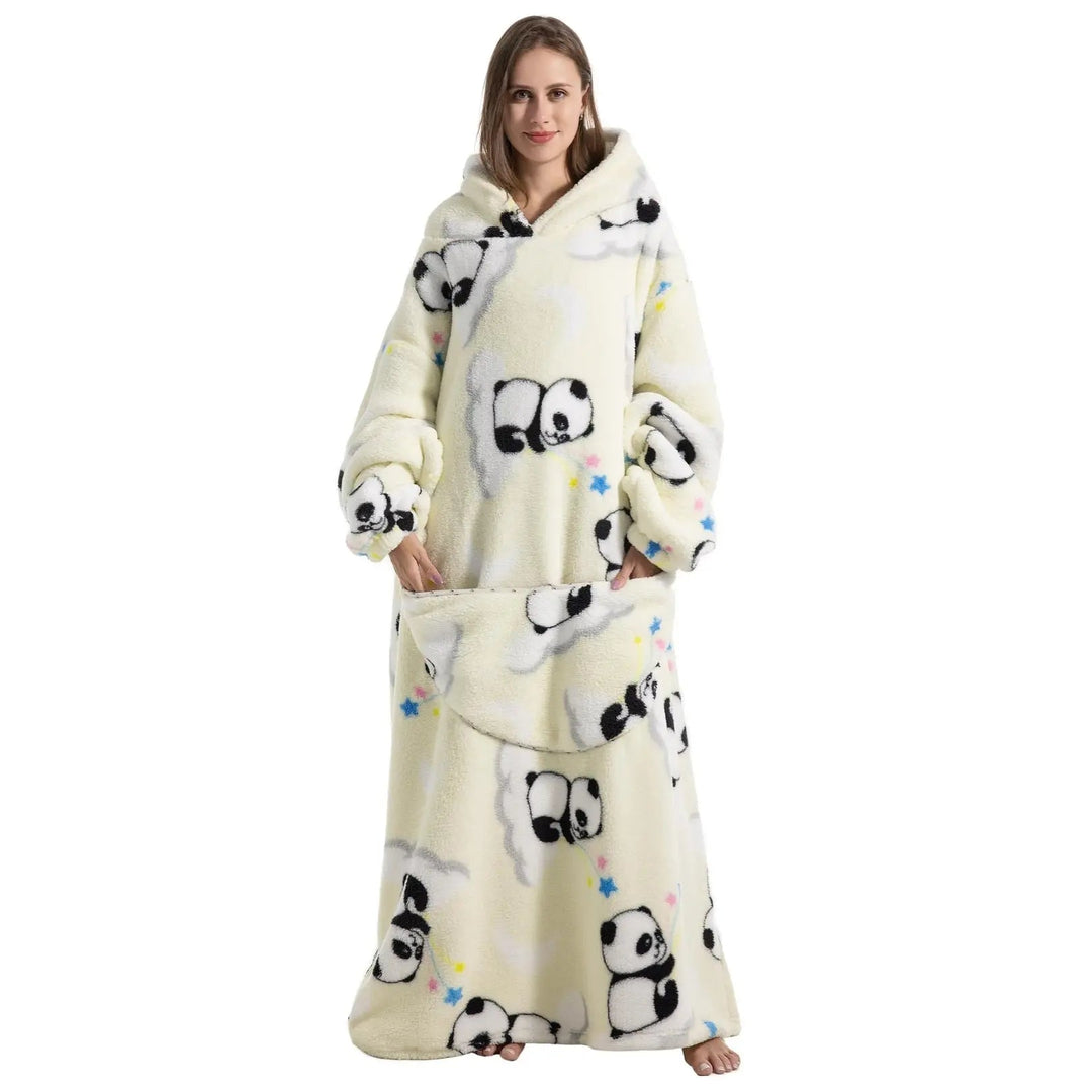 Long Wearable Blanket Hoodie with Plush Fabric and Sleeves | Long Plush Hoodie for Cold Rooms | Hooded Blankets