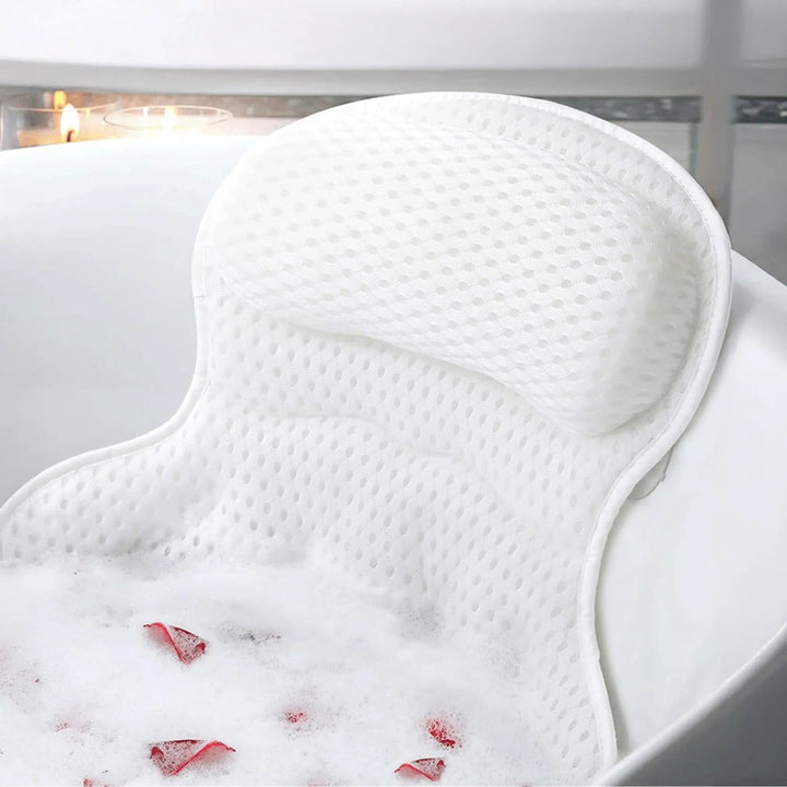 Mesh Bath Pillow for Long Soaks with Suction Cup Grip | Rest Your Head in the Bath | Bath Pillows