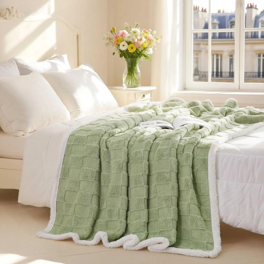 Sherpa Flannel Throw Blanket with Fluffy Reverse Side | Medium-Weight Cozy Layer | Throw Blankets