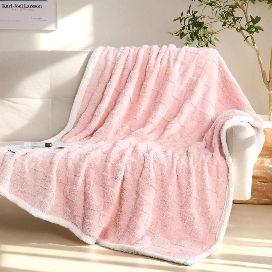 Sherpa Flannel Throw Blanket with Fluffy Reverse Side | Medium-Weight Cozy Layer | Throw Blankets