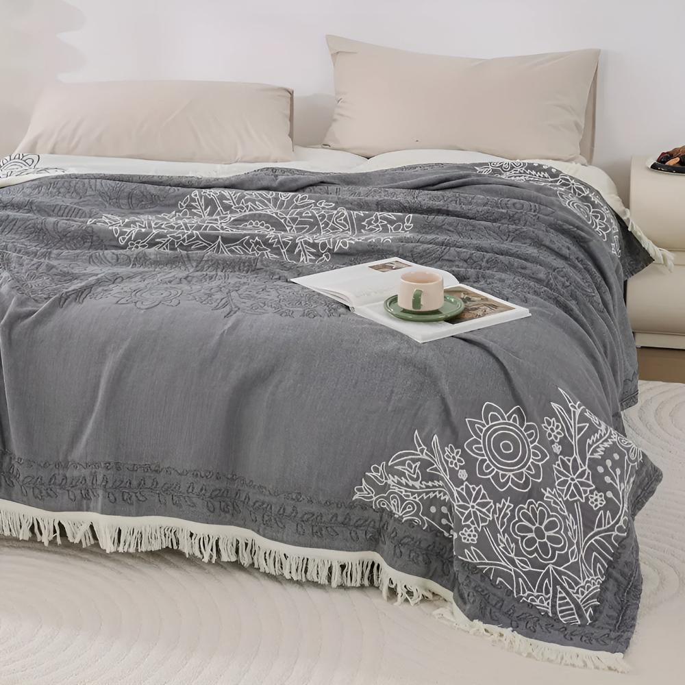 Scandinavian Reversible Jacquard Cotton Blanket in Four Colours | Clean Nordic Pattern, Reversible | Throw Blankets