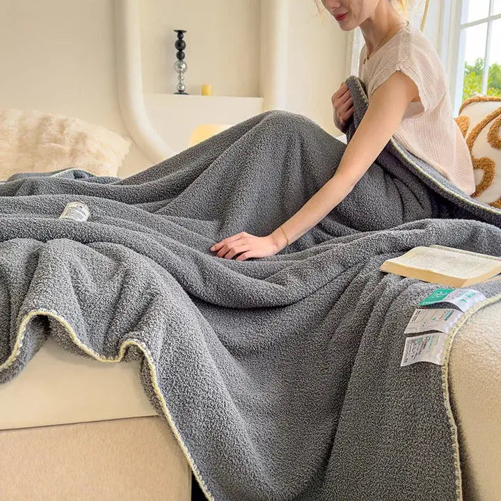 Double Thick Lamb Plush Bed Throw with Microfiber Fleece Layers | Deep Winter Warmth, Extra Plush | Throw Blankets