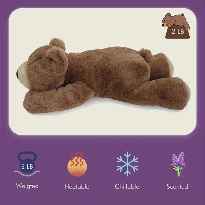 Weighted Stuffed Bear Plush Pillow in Soft Fabric, Three Sizes | Gently Weighted Cuddle Bear | Plush Pillows