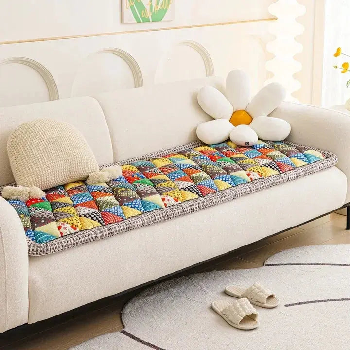 European Floral Print Sofa Slipcover Couch Towel, Woven Fabric | Floral Slipcover for Three-Seaters | Sofa Covers