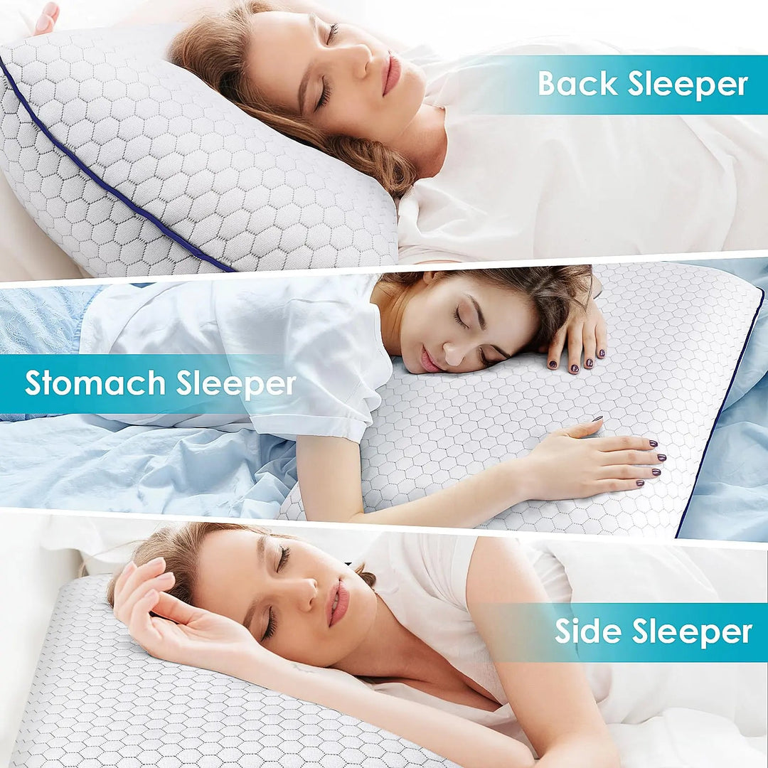 Ultra Thin Memory Foam Pillow with Cooling Ice Silk and Lyocell Cover | Low Profile Dual-Sided Pillow | Bed Pillows