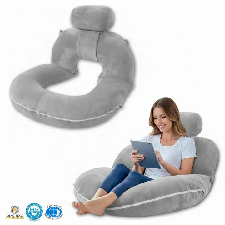 Folding U-Shaped Reading Pillow with Adjustable Fill | Sit Up Comfortably in Bed | Reading Pillows