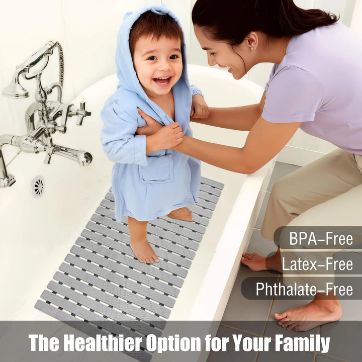 Non Slip Bathtub Mat with Suction Cups and Drain Holes, 40x63cm, BPA Free | Grippy Mat for Slick Showers | Bath Mats