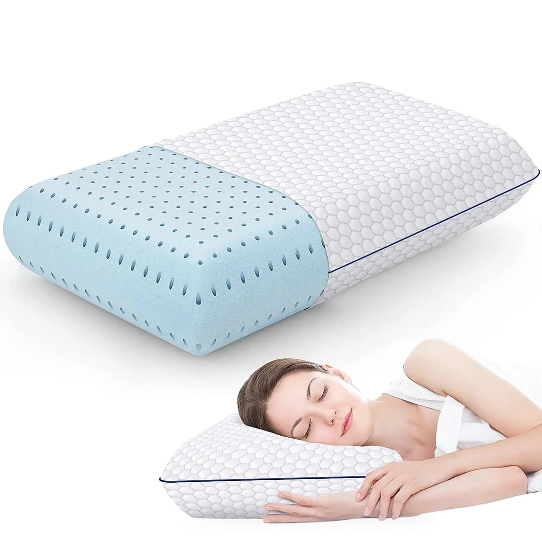 Ultra Thin Memory Foam Pillow with Cooling Ice Silk and Lyocell Cover | Low Profile Dual-Sided Pillow | Bed Pillows