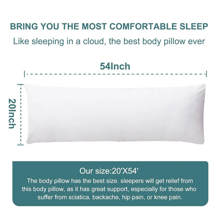 Large Breathable Body Pillow Insert in Three Sizes for Standard Long Covers | Full-Length Support Insert | Bed Pillows