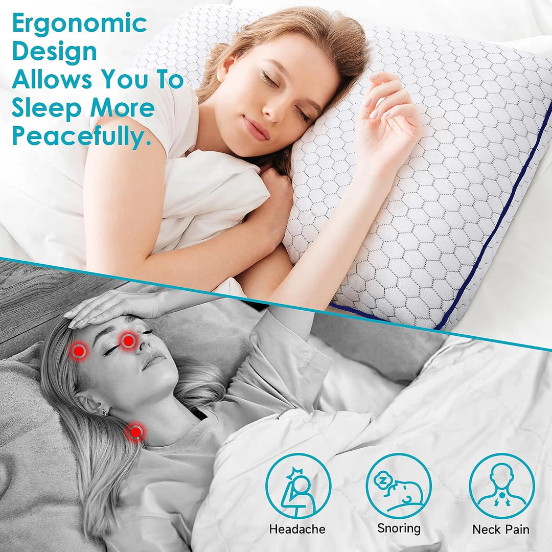 Ultra Thin Memory Foam Pillow with Cooling Ice Silk and Lyocell Cover | Low Profile Dual-Sided Pillow | Bed Pillows