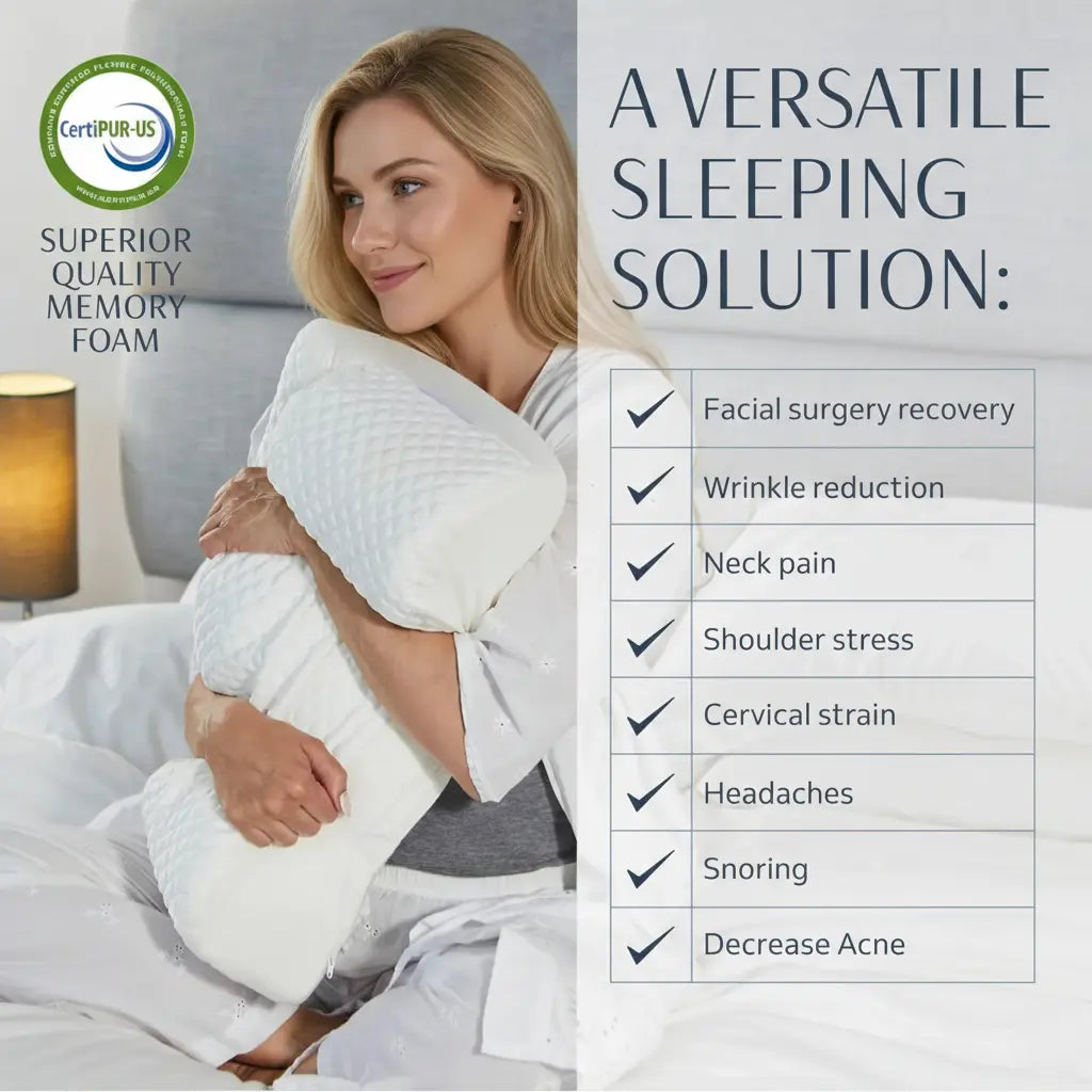 Cooling Ergonomic Memory Foam Contour Pillow for All Sleep Positions | Cool Contoured Support | Bed Pillows
