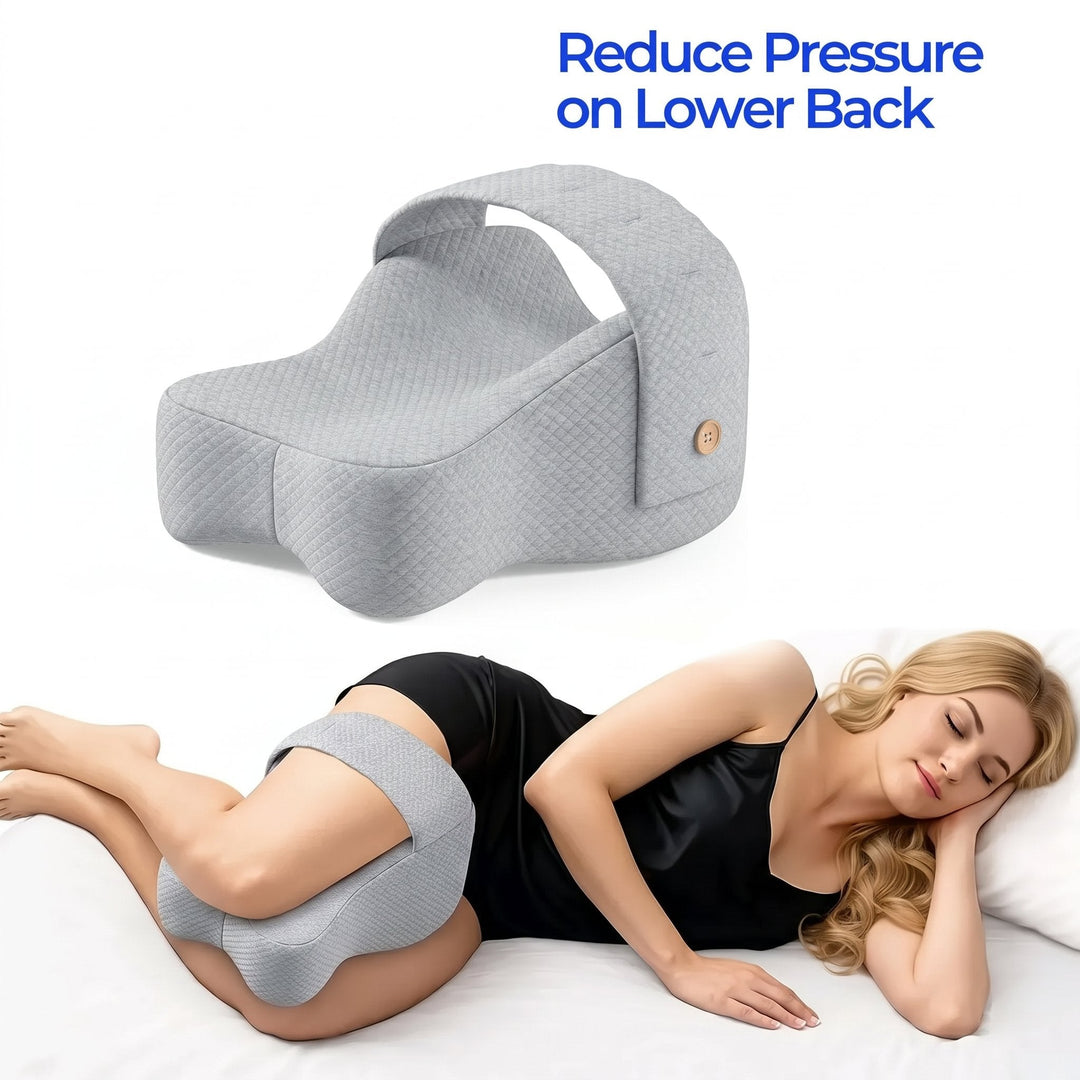 Memory Foam Knee Support Cushion with Adjustable Strap for Side Sleepers | Knee Cushion That Stays in Place | Bed Pillows