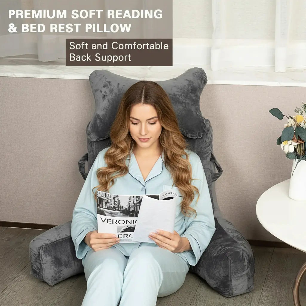 Extra Large Reading Bed Pillow with Detachable Roll | Comfy Backrest for Cozy Reading | Wedge Pillows
