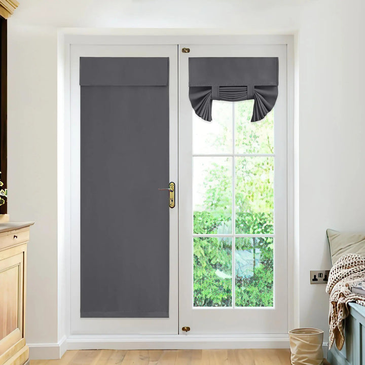 Thermal Insulated Blackout French Door Curtain, Tie Up Panel 66x173cm | Darkness and Privacy for Glass Doors | Door Curtains
