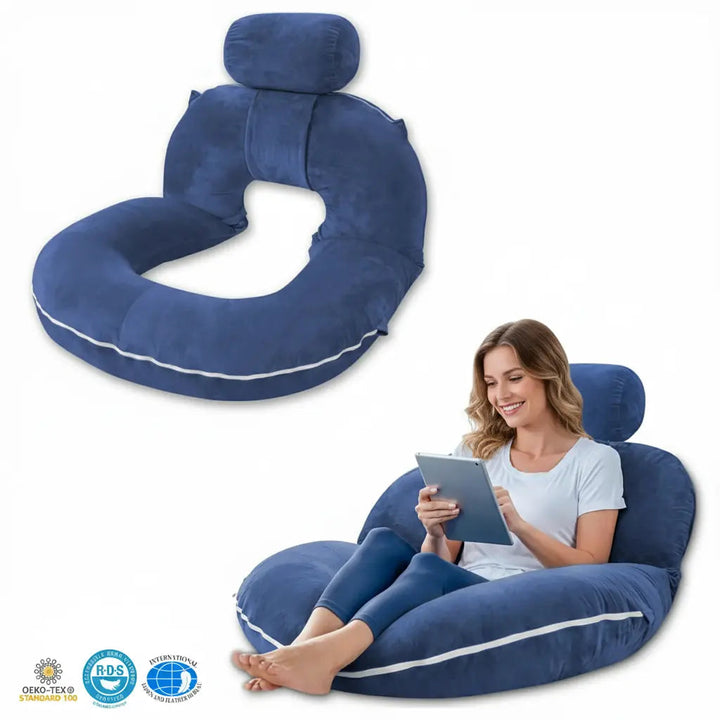 Folding U-Shaped Reading Pillow with Adjustable Fill | Sit Up Comfortably in Bed | Reading Pillows