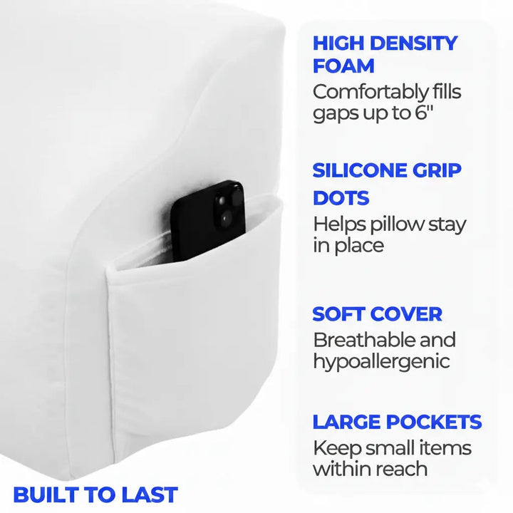 Bed Wedge Gap Filler Pillow with Silicone Grip and Pockets | Close the Bed Gap | Wedge Pillows
