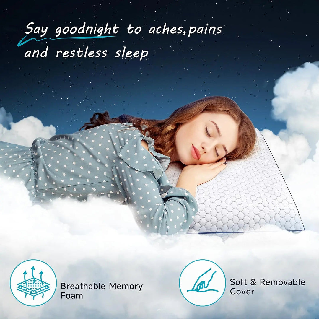 Ultra-Thin Memory Foam Pillow for Stomach and Back Sleepers | Low Profile Neck-Friendly Pillow | Bed Pillows