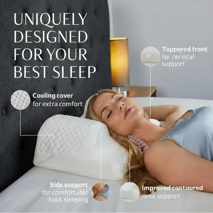 Cooling Ergonomic Memory Foam Contour Pillow for All Sleep Positions | Cool Contoured Support | Bed Pillows