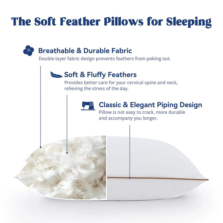 Luxury Goose Feather and Down Pillow with Hotel-Style Loft | Hotel-Style Down Comfort | Bed Pillows