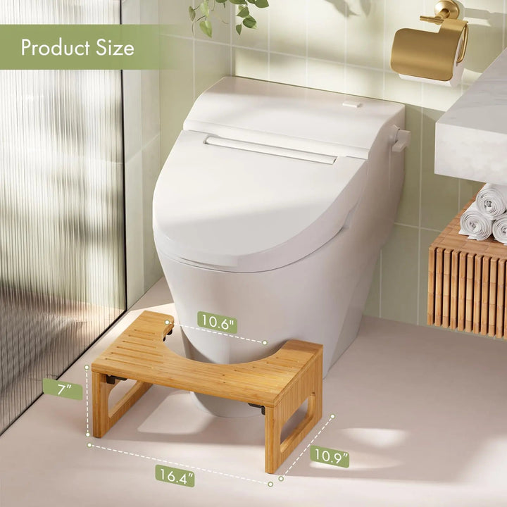 Foldable Bamboo Toilet Stool with Non Slip Strips, 41.5x27.5x18cm | Foldable Footstool for Bathrooms | Bathroom Stools