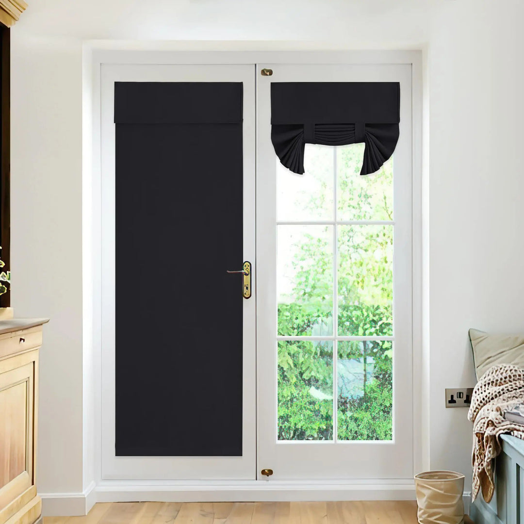Thermal Insulated Blackout French Door Curtain, Tie Up Panel 66x173cm | Darkness and Privacy for Glass Doors | Door Curtains