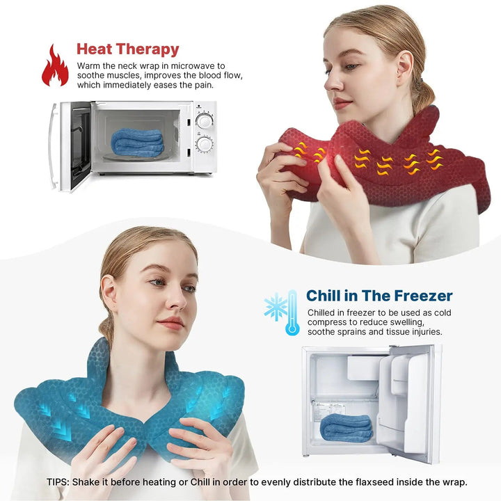 Microwavable Neck and Shoulder Heating Pad with Flaxseed Filling | Warm or Cool Neck Wrap | Heating Pads