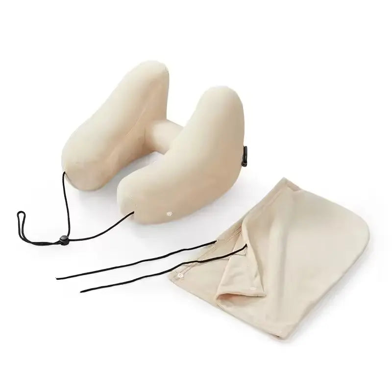 Inflatable H-Type Travel Neck Pillow with Hood and Velvet Cover | Head and Chin Support on Trips | Travel Pillows