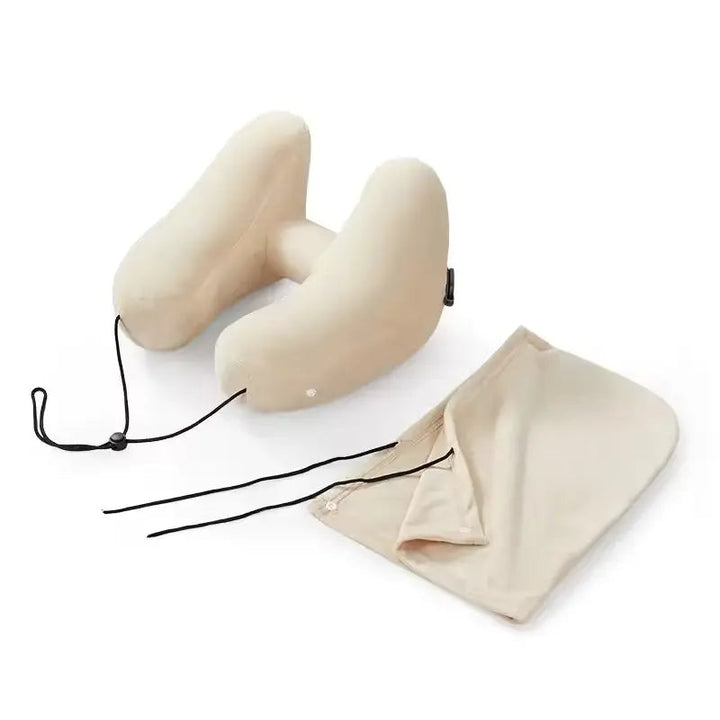 Inflatable H-Type Travel Neck Pillow with Hood and Velvet Cover | Head and Chin Support on Trips | Travel Pillows