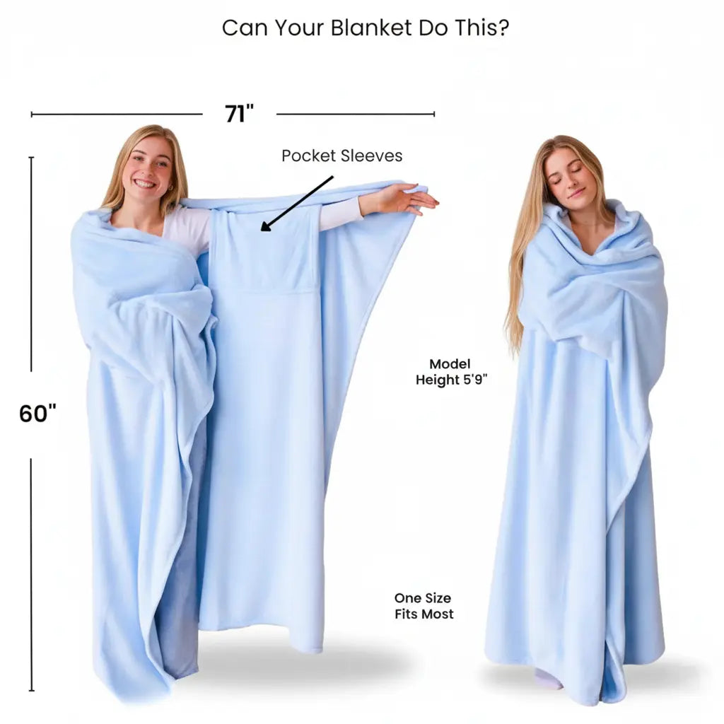Soft Flannel Wearable Blanket with Knitted Texture for Home and Travel | Slip-On Warmth That Stays Put | Wearable Blankets