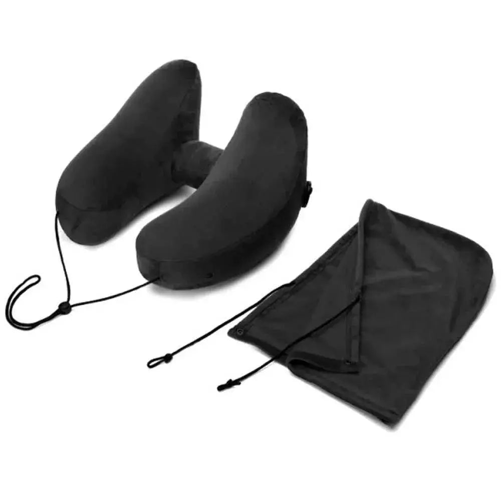 Inflatable H-Type Travel Neck Pillow with Hood and Velvet Cover | Head and Chin Support on Trips | Travel Pillows