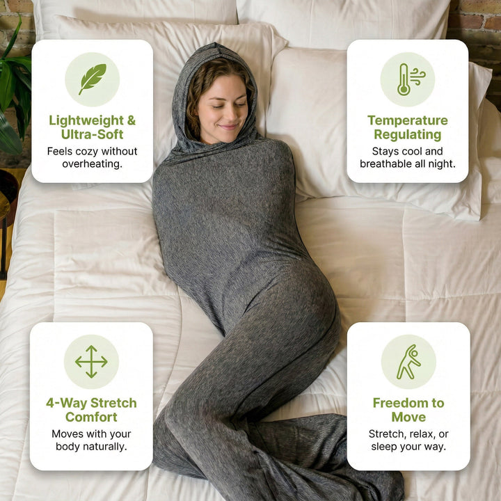 Wearable Hug Blanket with Hood and Gentle Compression Stretch | Wrap-Around Comfort, Lighter Than Weighted | Wearable Blankets