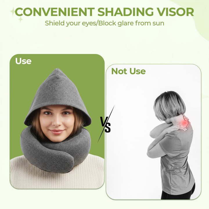 Hooded Memory Foam Travel Neck Pillow with U-Shaped 360 Degree Support | Hooded Privacy and Neck Support | Travel Pillows