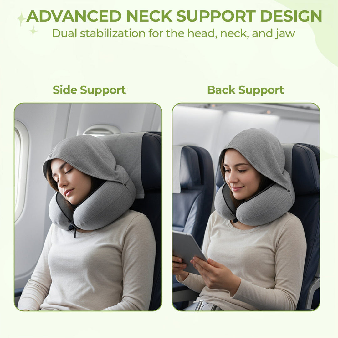 Hooded Memory Foam Travel Neck Pillow with U-Shaped 360 Degree Support | Hooded Privacy and Neck Support | Travel Pillows