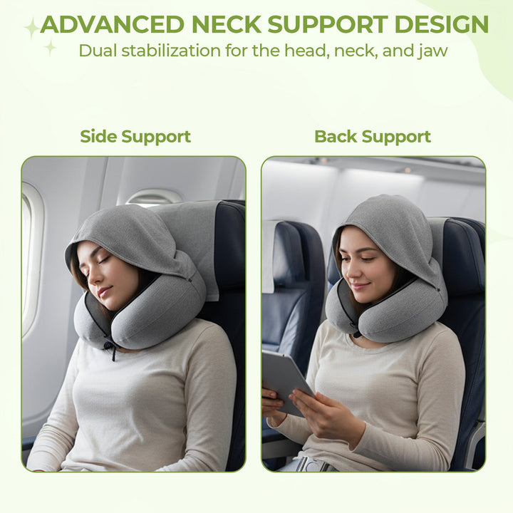 Hooded Memory Foam Travel Neck Pillow with U-Shaped 360 Degree Support | Hooded Privacy and Neck Support | Travel Pillows