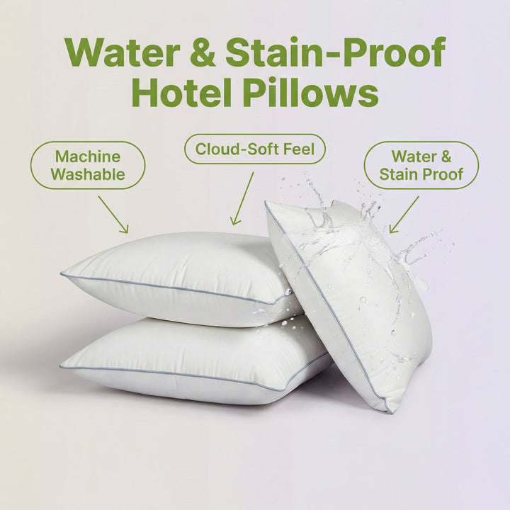 Luxury Hotel Pillow with Waterproof Stain-Resistant Cover | Hotel Feel with Spill Protection | Bed Pillows