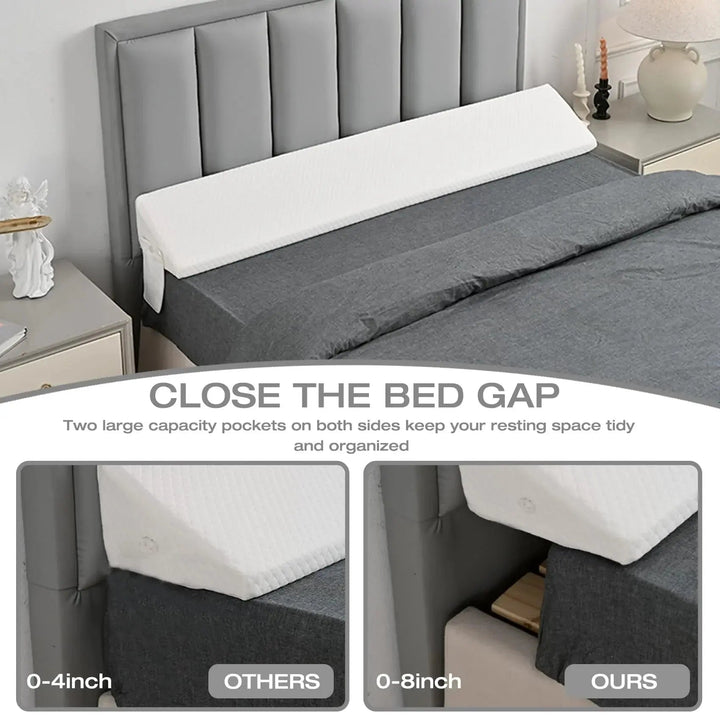 Mattress Gap Wedge Pillow with Silicone Grip and Side Pockets | Close the Gap Beside Your Headboard | Wedge Pillows