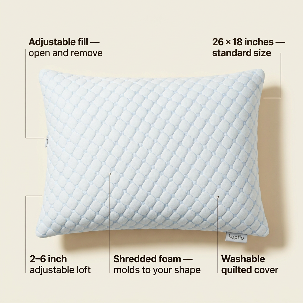 Adjustable Fill Pillow You Can Customise to Your Preferred Height | Add or Remove Fill for Your Height | Bed Pillows