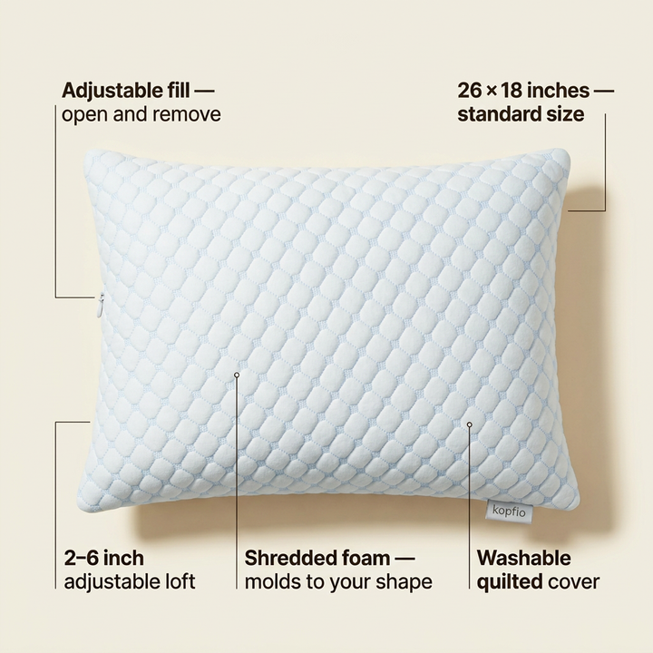 Adjustable Fill Pillow You Can Customise to Your Preferred Height | Add or Remove Fill for Your Height | Bed Pillows