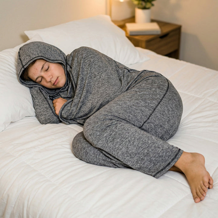Wearable Hug Blanket with Hood and Gentle Compression Stretch | Wrap-Around Comfort, Lighter Than Weighted | Wearable Blankets