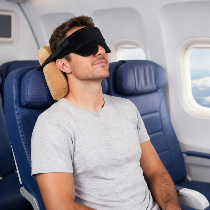 Easy Hold Travel Neck Pillow with Matching Sleep Mask for Flights and Road Trips | Neck Cushion and Mask for Journeys | Travel Pillows