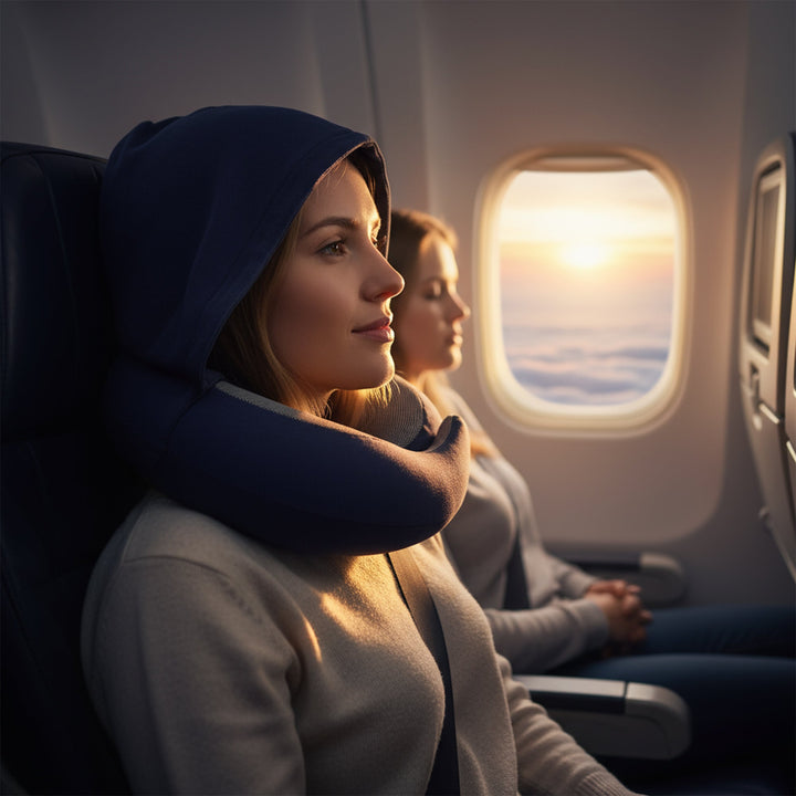 Hooded Memory Foam Travel Neck Pillow with U-Shaped 360 Degree Support | Hooded Privacy and Neck Support | Travel Pillows
