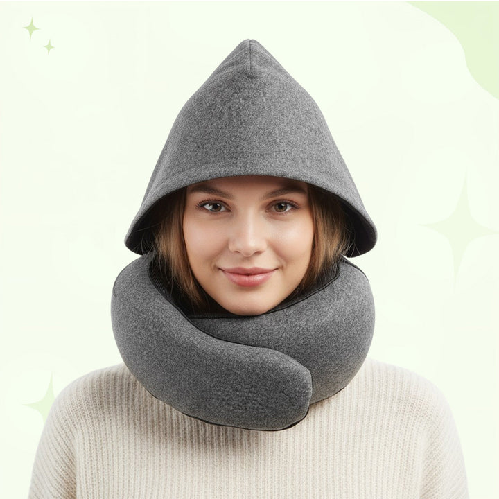 Hooded Memory Foam Travel Neck Pillow with U-Shaped 360 Degree Support | Hooded Privacy and Neck Support | Travel Pillows