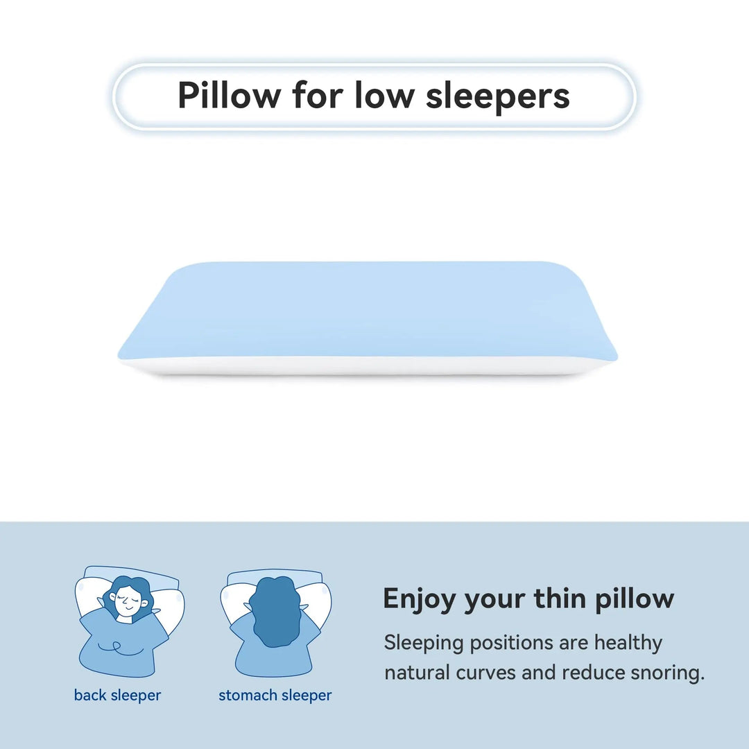 Hyper Slim Memory Foam Pillow for Stomach and Back Sleepers, 4in Low Profile | Ultra-Low Profile Sleep Comfort | Bed Pillows